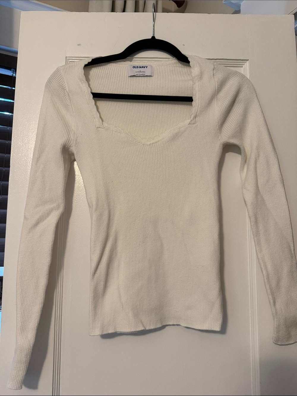 Old Navy Cream Ribbed Long Sleeve Square Neck Top